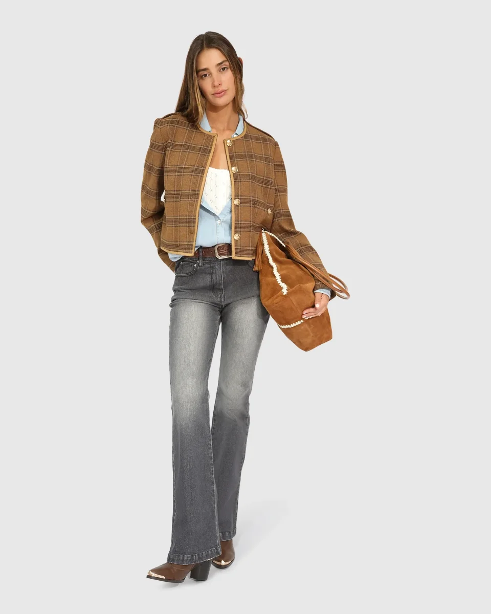 Dynasty Boxy Paisley Jacket - Caramel/Black Check - Image 3