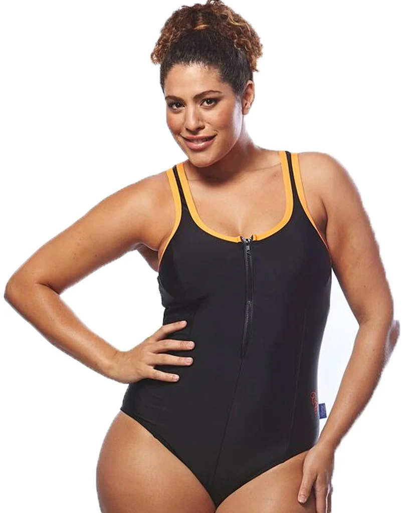 Racer Back Swimsuit Zip - Orange Trim - Image 2