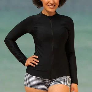 Sustainable Zip Front Long Sleeve Rashies - Black